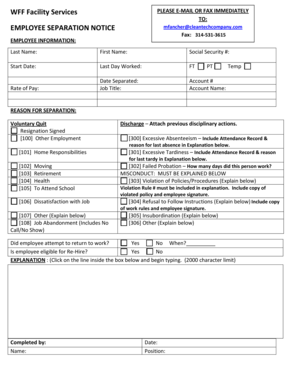 Separation notice example - Separation Form (fillable) - wff.me