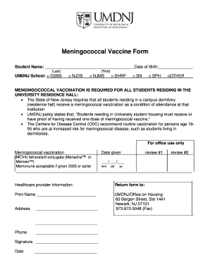 Meningococcal Vaccine Form