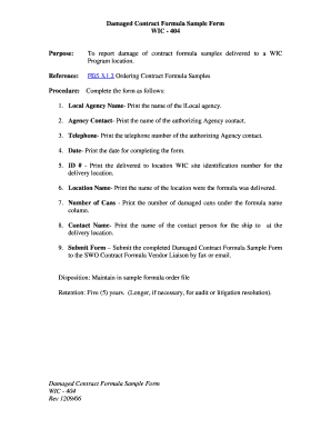 Damaged Contract Formula Sample Form WIC 404