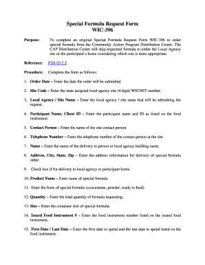 Special Formula Request Form WIC-396