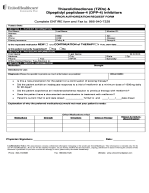 Thiazolidinediones Prior Authorization Request Form