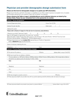 Physician and Provider Demographic Change Submission Form