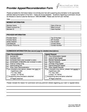 Provider Appeal/Reconsideration Form