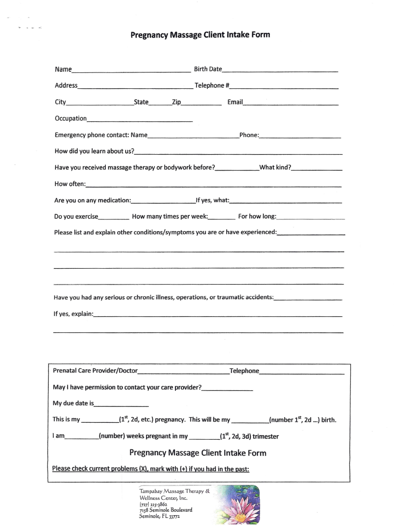Pregnancy Massage Intake Form Fill Out Sign Online DocHub