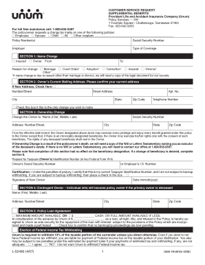 Supplemental Benefits Customer Service Request Form