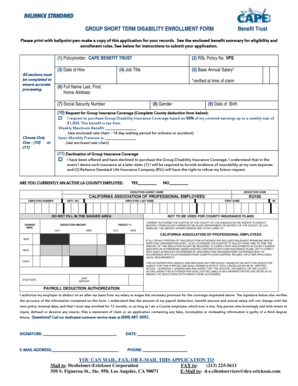Group Short Term Disability Enrollment Form