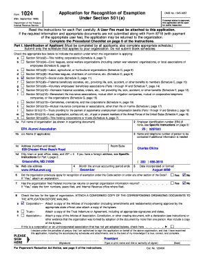 Form 1024 Application for Recognition of Exemption