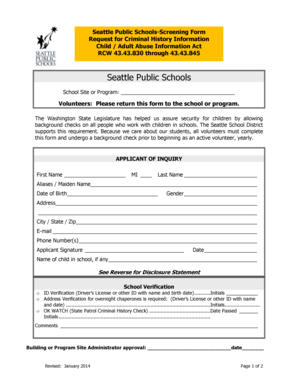 Seattle Public Schools Volunteer Screening Form