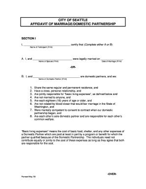 City of Seattle Affidavit of Marriage/Domestic Partnership