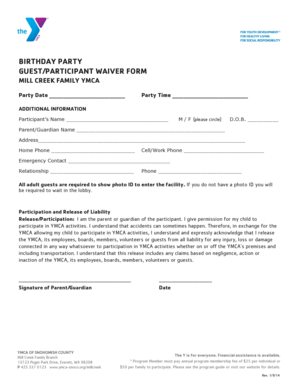 Birthday Party Guest Waiver Form