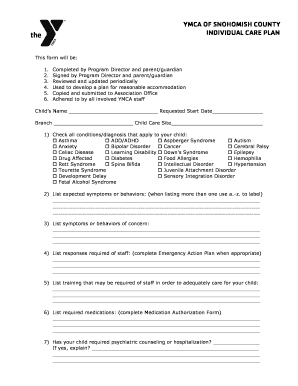 YMCA Individual Care Plan Form