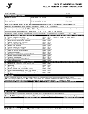 YMCA Health History and Safety Information Form