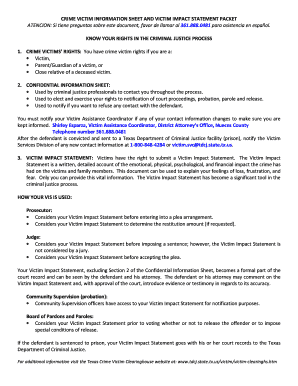 Texas Crime Victim Information Sheet and Impact Statement