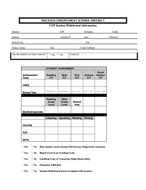 Houston ISD Student Withdrawal Form