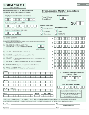 Form 720 V.I. Gross Receipts Monthly Tax Return