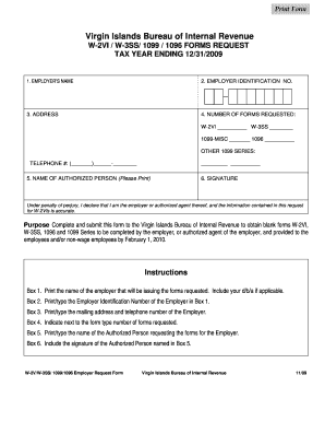Virgin Islands W-2VI/W-3SS/1099/1096 Form Request