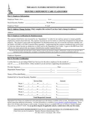 Sheakley Dependent Care Claim Form