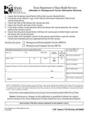 Texas Meningococcal Vaccine Consent Form