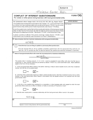 Conflict of Interest Questionnaire Form CIQ