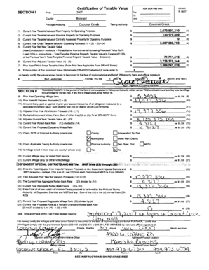 Florida DR420 Taxable Value Certification