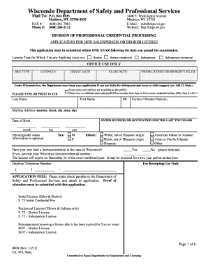 Wisconsin Salesperson or Broker License Application