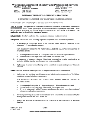 Wisconsin Salesperson or Broker License Application