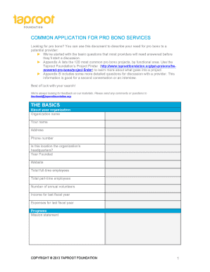 Common Application for Pro Bono Services