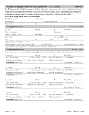 Humana Employee Enrollment Application - Dental, Life, STIP