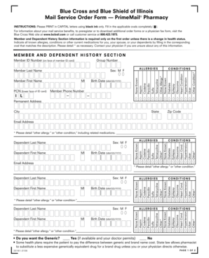 Blue Cross and Blue Shield of Illinois Mail Service Order Form