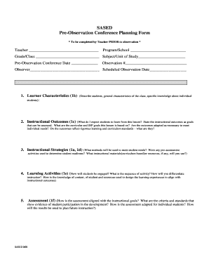 SASED Pre-Observation Conference Planning Form