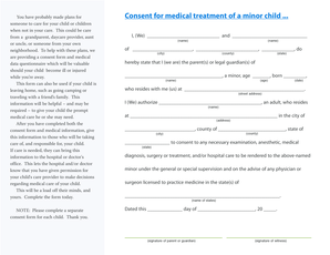 Medical Consent Form for Minor Child