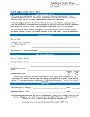 Direct Deposit Agreement Form
