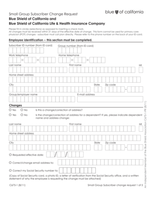 Blue Shield of California Small Group Subscriber Change Request