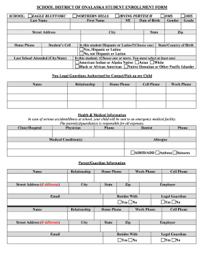 School District of Onalaska Student Enrollment Form