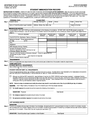 Wisconsin Student Immunization Record Form
