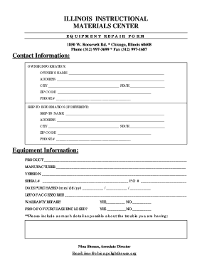 Illinois Equipment Repair Form