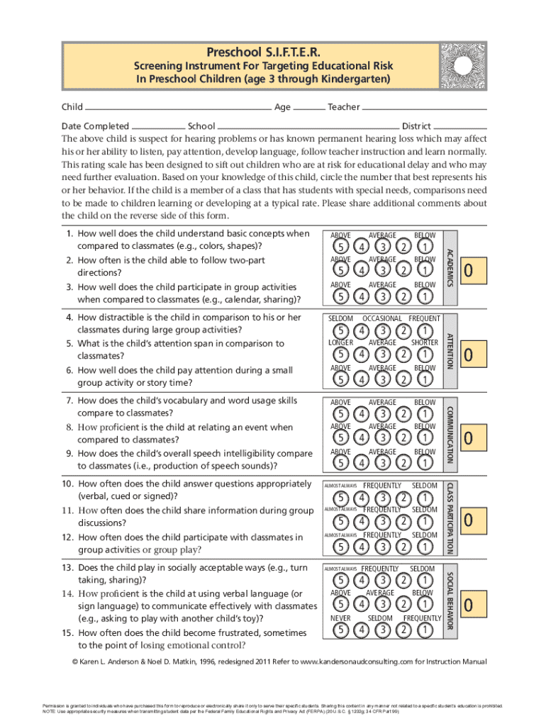 sifter questionnaire Preview on Page 1