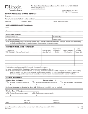 Group Insurance Change Request Form - RAK Agency Inc