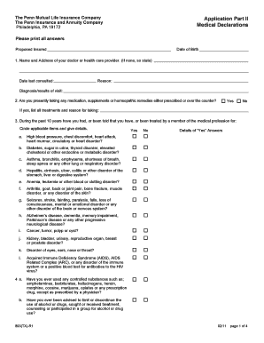 Penn Mutual Life Insurance Medical Declarations Form