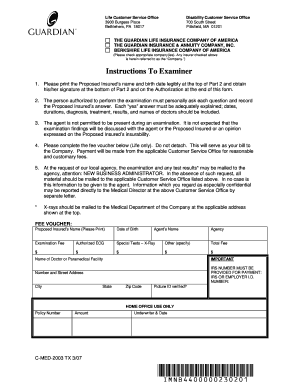 Guardian Life Insurance Medical Examination Form