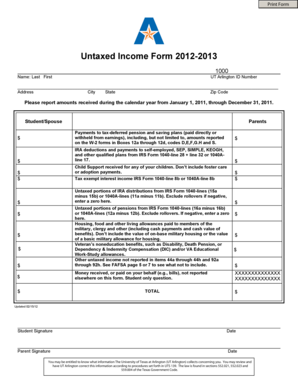 Untaxed Income Form 2012-2013