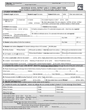 Anchorage School District K-12 Enrollment Form