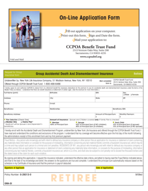 CCPOA Retiree Accidental Death and Dismemberment Insurance Application