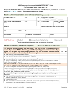 ASD Seasonal Influenza Vaccine Consent Form