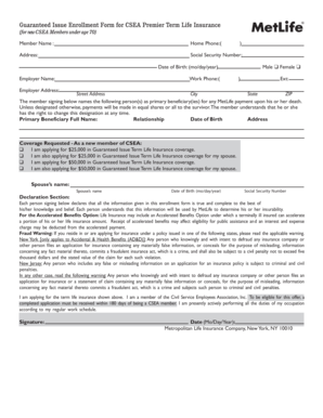 CSEA Premier Term Life Insurance Enrollment Form