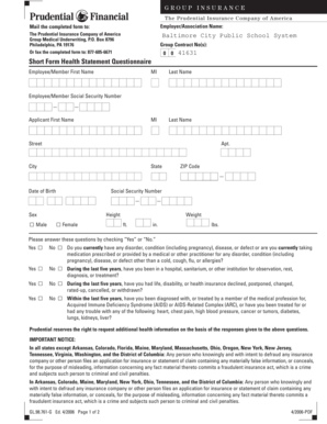 Prudential Short Form Health Statement Questionnaire