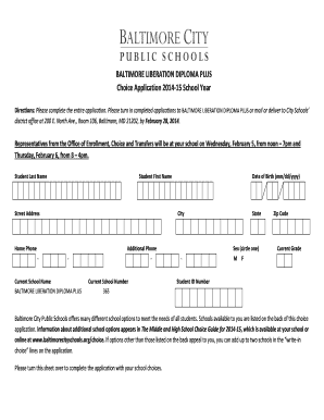 Baltimore Liberation Diploma Plus Choice Application