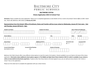 Baltimore Civitas Choice Application