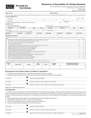 Statement of Insurability for Group Insurance