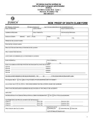 MCM Proof of Death Claim Form